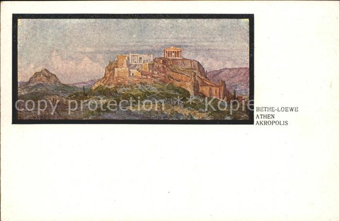 Athen Griechenland Akropolis Litho Kuenstlerkarte Bethe Loewe