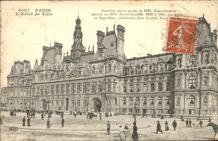 Paris Hotel de Ville Histoire Stempel auf AK