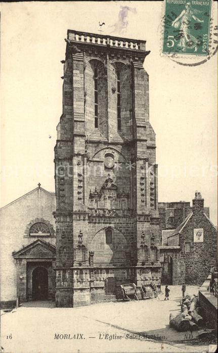 Morlaix Eglise Saint Mathieu Stempel auf AK