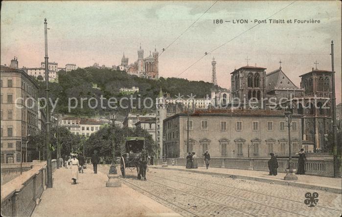 Lyon France Pont Tilsitt et Basilique de Fourviere