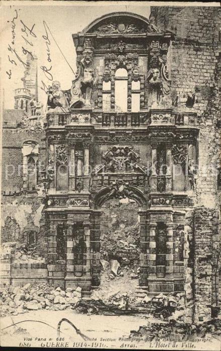 Arras Pas-de-Calais Hotel de Ville Ruines Grande Guerre