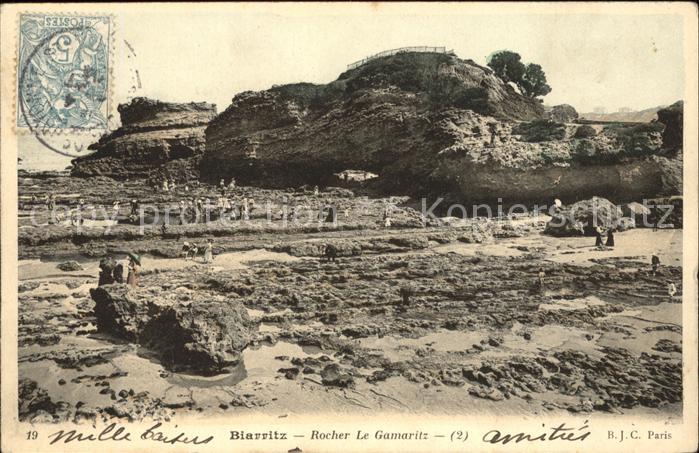 Biarritz Pyrenees Atlantiques Rocher Le Gamaritz Stempel auf AK