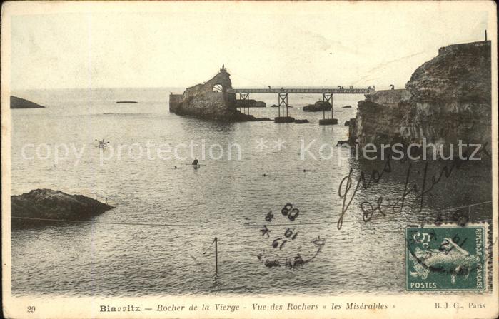 Biarritz Pyrenees Atlantiques Rocher de la Vierge Stempel auf AK