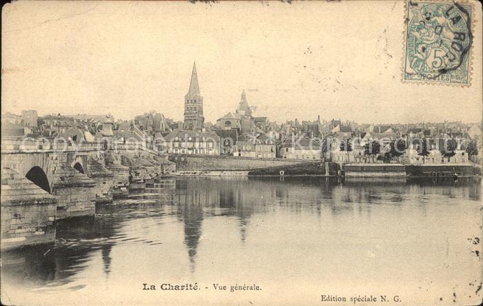 La Charite-sur-Loire Vue generale Pont Eglise Stempel auf AK