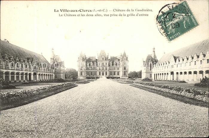 La Ville-aux-Clercs Chateau de la Gaudiniere Stempel auf AK