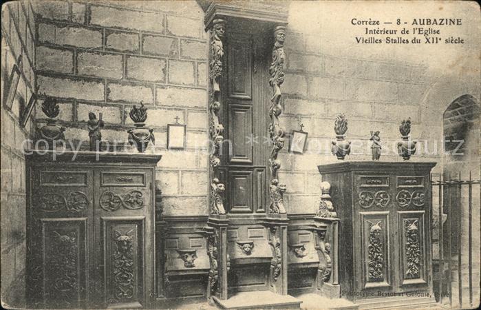 Aubazines Interieur de l'Eglise Stalles XII siecl