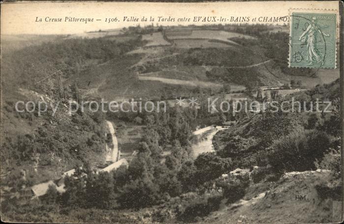 Evaux-les-Bains Panorama Vallee de la Tardes Stempel auf AK