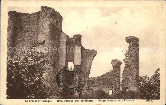 Montaigut-le-Blanc Creuse Ruines XV siecle Stempel auf AK