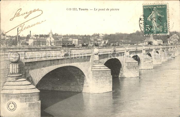 Tours Indre-et-Loire Pont de pierre Stempel auf AK