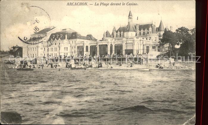 Arcachon Gironde Plage devant le Casino Stempel auf AK