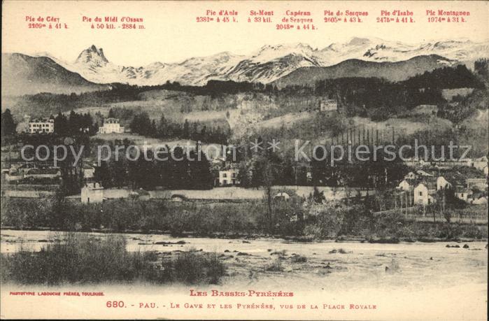 Pau 64 Le Gave et les Pyrenees vue de la Place Royale