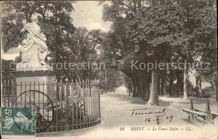 Brest 29 Le Cours Dajot Monument Sculpture Stempel auf AK