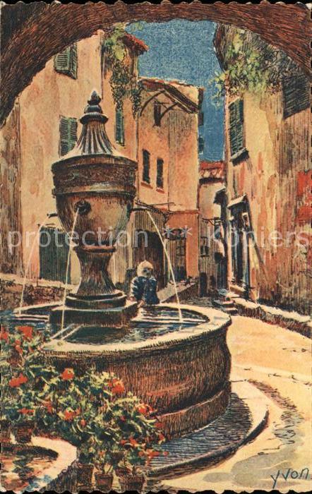 Saint-Paul-de-Vence La vieille fontaine Serie La Douce France Kuenstlerkarte