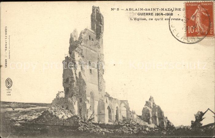 Ablain-Saint-Nazaire Eglise Ruines Grande Guerre Truemmer Krieg Stempel auf AK