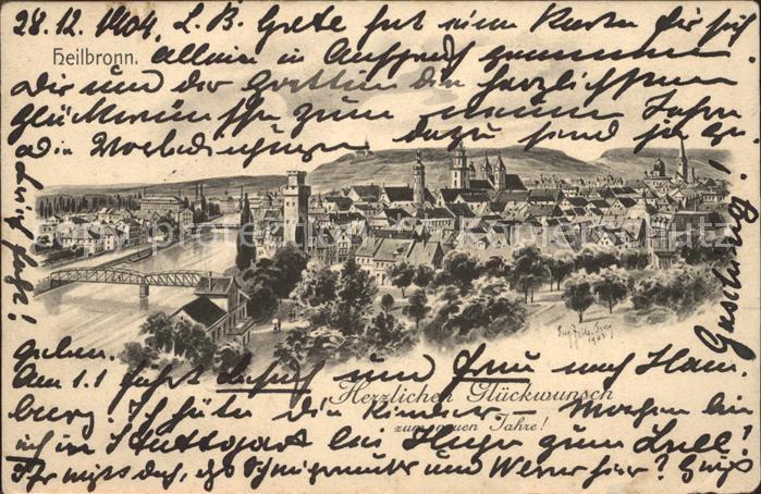 Heilbronn Neckar Blick ueber die Stadt Neujahrskarte