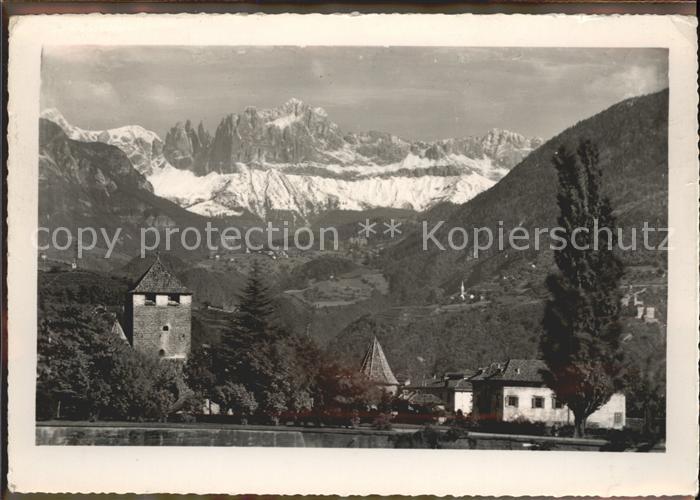 Bozen Suedtirol Motiv Turm Alpenpanorama