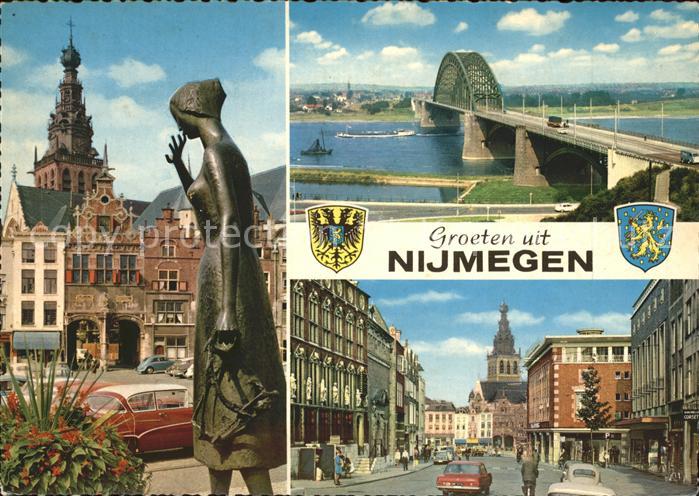 Nijmegen Denkmal Skulptur Bruecke Strassenpartie Wappen