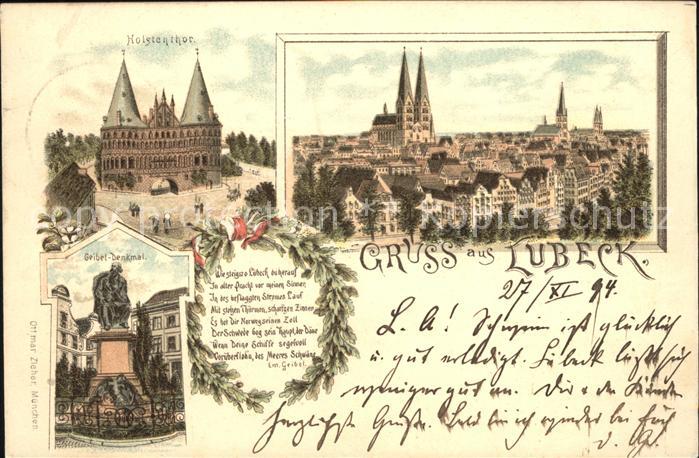 LueBECK CITY Holstentor Geibel-Denkmal Gedicht