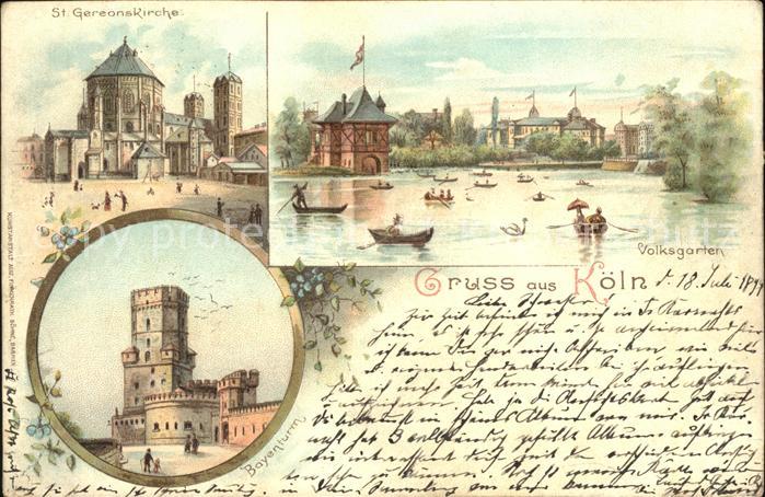 Koeln Rhein Volksgarten St. Gereonskirche Bayenturm