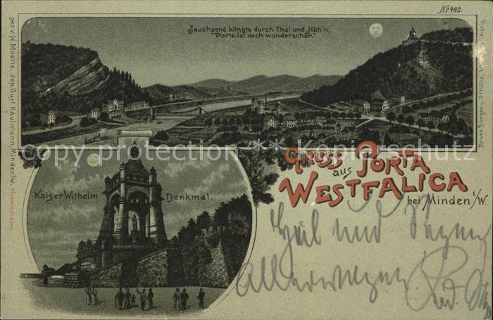 Porta Westfalica Minden Kaiser Wilhelm Denkmal Mondscheinkarte Litho