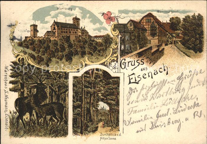Eisenach Thueringen Wartburg Hirsche Wartburghof Litho