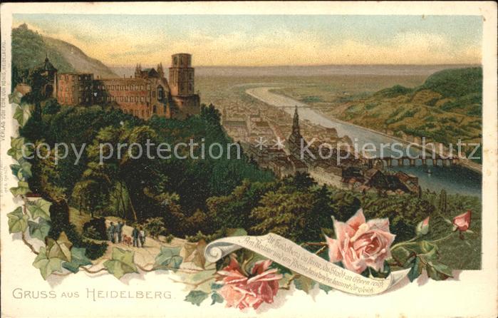 Heidelberg Neckar Schloss Rosen Litho