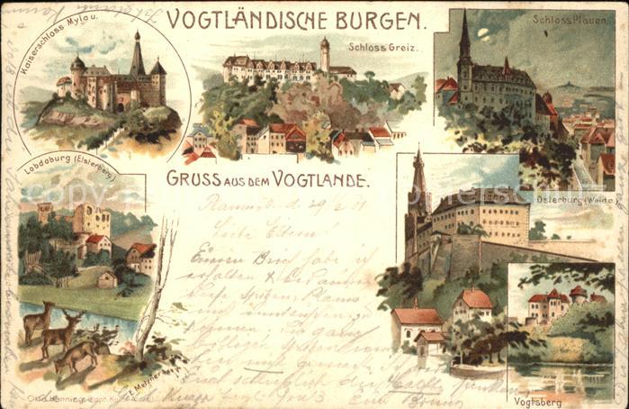 Vogtland Region Burgen Schloss Plauen Osterburg Lobdaburg Mylau Litho