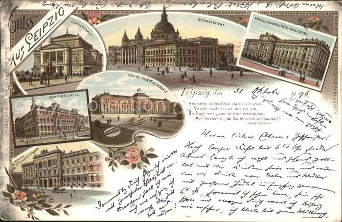 LEIPZIG Sachsen Reichsgericht Konzerthaus Universitaets-Bibliothek Litho