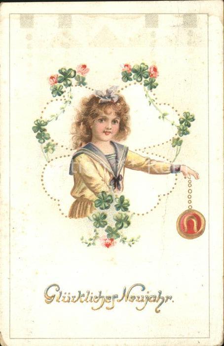 Neujahr Hufeisen Kleeblaetter Kind Feldpost