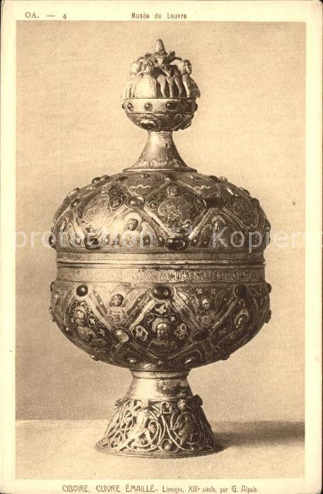 Kunsthandwerk Ciboire Cuivre Emaille Limoges G. Alpai