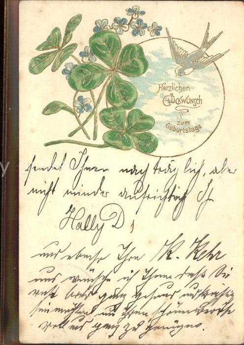 Kleeblatt Cloverleaf Trebol Trefle Geburtstag Glueckwunsch Schwalbe Blumen
