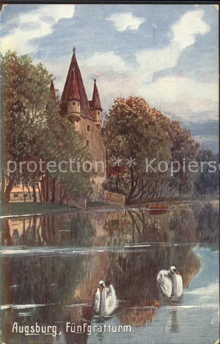 Verlag Wiedemann WIRO Nr. 2149 A Augsburg Fünfgratturm Schwäne
