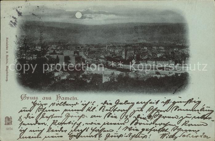 Hameln Weser Gesamtansicht im Mondschein