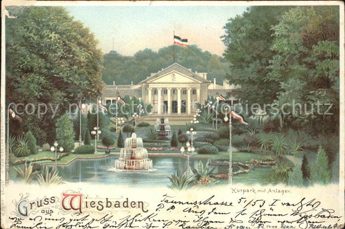 Wiesbaden Kurpark mit Anlagen Springbrunnen