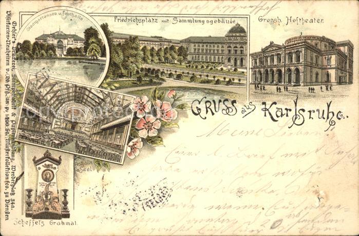 Karlsruhe Stadtgartensee Festhalle Friedrichsplatz Hoftheater Scheffels Grabmal
