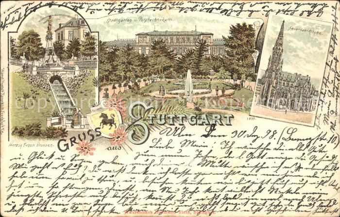 STUTTGART  CITY Herzog Eugen Brunnen Stadtgarten Polytechnikum Feuersee Kirche