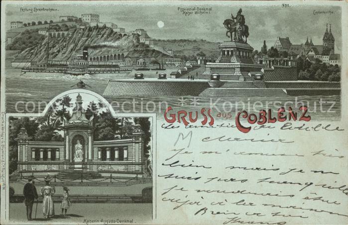 Coblenz Koblenz Festung Ehrenbreitstein im Mondschein Provinzial Denkmal Kaiser
