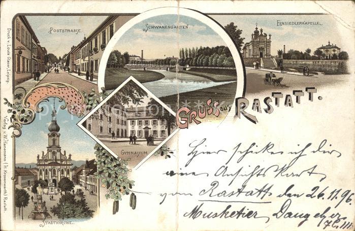 Rastatt Poststrasse Schwanengarten Einsiedlerkapelle Stadtkirche Gymnasium