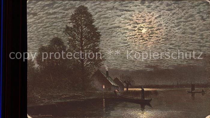 Kuenstlerkarte E.H. Lorenz Mondnacht an der Havel Nr. 295