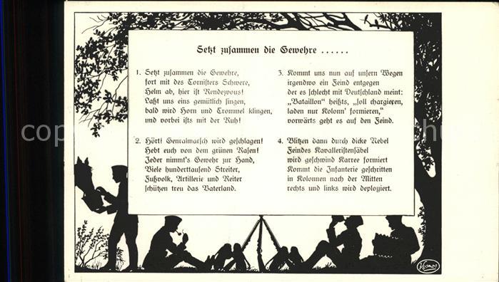 Scherenschnitt Schattenbildkarte Liederkarte Setzt zusammen die Gewehre