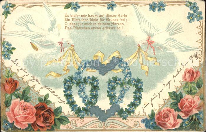 Tauben Rosen Vergissmeinnicht Herzen
