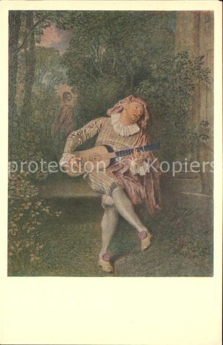 Gitarre Kuenstlerkarte Jean Antoine Watteau Le Mezzetin
