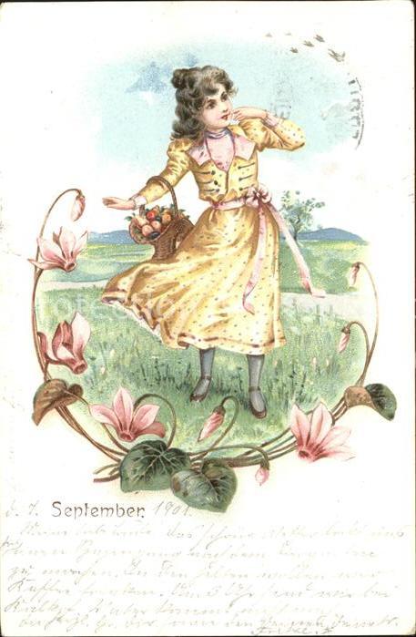 Monatskarte September Mädchen Blumen