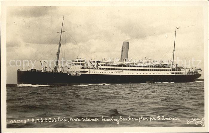Dampfer Oceanliner R.M.S.P. Andes Southampton