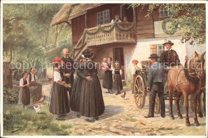 Hoffmann Heinrich Abschied vom Elternhaus Trachten Schwarzwald Pferdekutsche