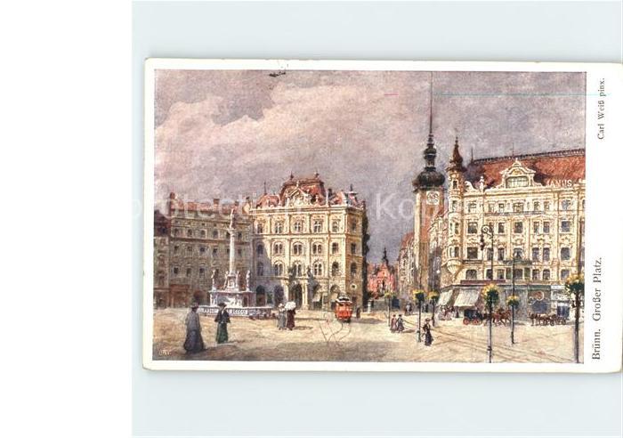 Bruenn Brno Grosser Platz Brunnen Künstlerkarte Car