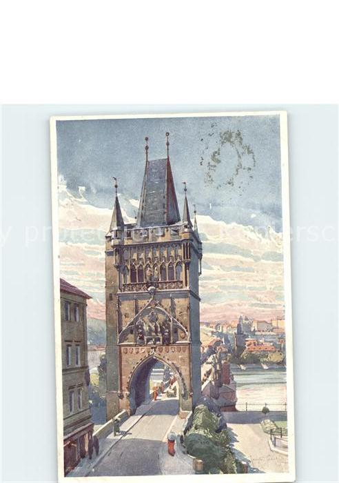Prag Prahy Prague Altstaedter Brueckenturm Aquarell Kuenstlerkarte J. Setelik