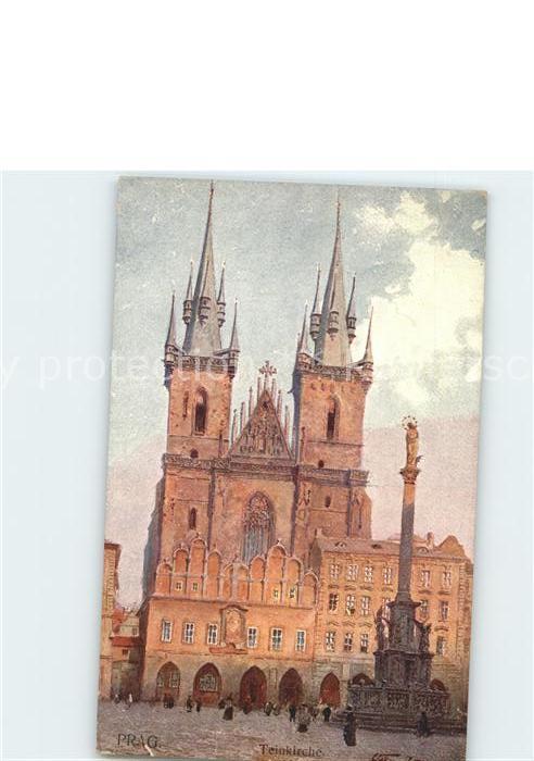 Prag Prahy Prague Teinkirche Aquarell Künstlerkarte V. Ja