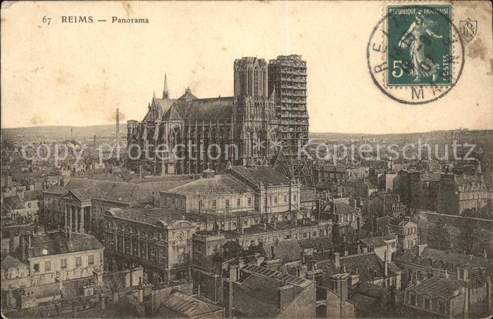 Reims Champagne Ardenne Panorama Cathedrale Stempel auf AK