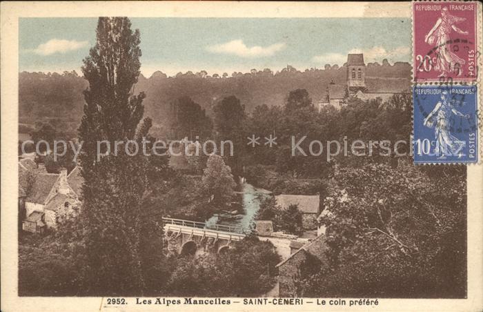 Saint-Ceneri-le-Gerei Un coin prefere Pont Eglise Stempel auf AK